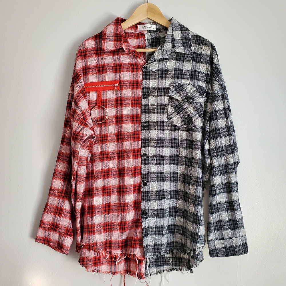 Two Tone Plaid Button Up Shirt